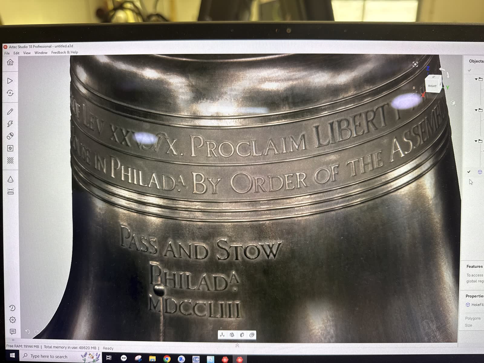 Liberty Bell scan data in processing software with readable lettering