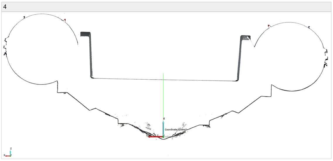 Cross section slice cut through a scanned boat hull point cloud